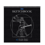 Скетчбук Hatber Музыка да Винчи 40л черно-белые листы 100/160гр арт.28278