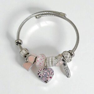 Браслет титан Pandora розовый с сердцем арт.tr1800 серебро