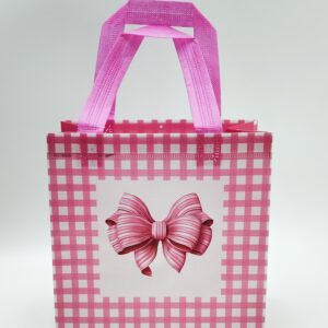 Подарочный пакет-шоппер розовый с бантиком в клеточку 20*22*9см арт.9034-2