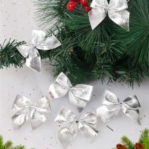Бантики новогодние серебро 12шт арт.6372-39