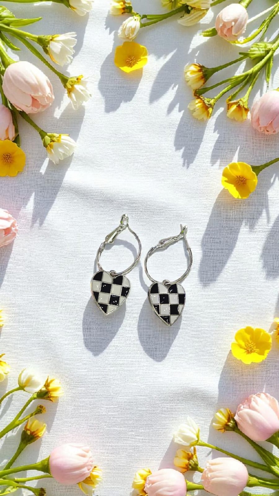 Серьги Сердце шахматное арт.tr2081 Серьги Сердце шахматное арт.tr2081