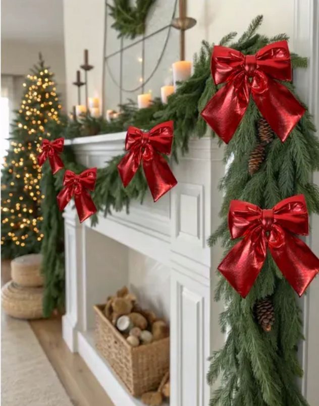 Бант новогодний глянцевый красный арт.6224-8 Бант новогодний глянцевый красный арт.6224-8