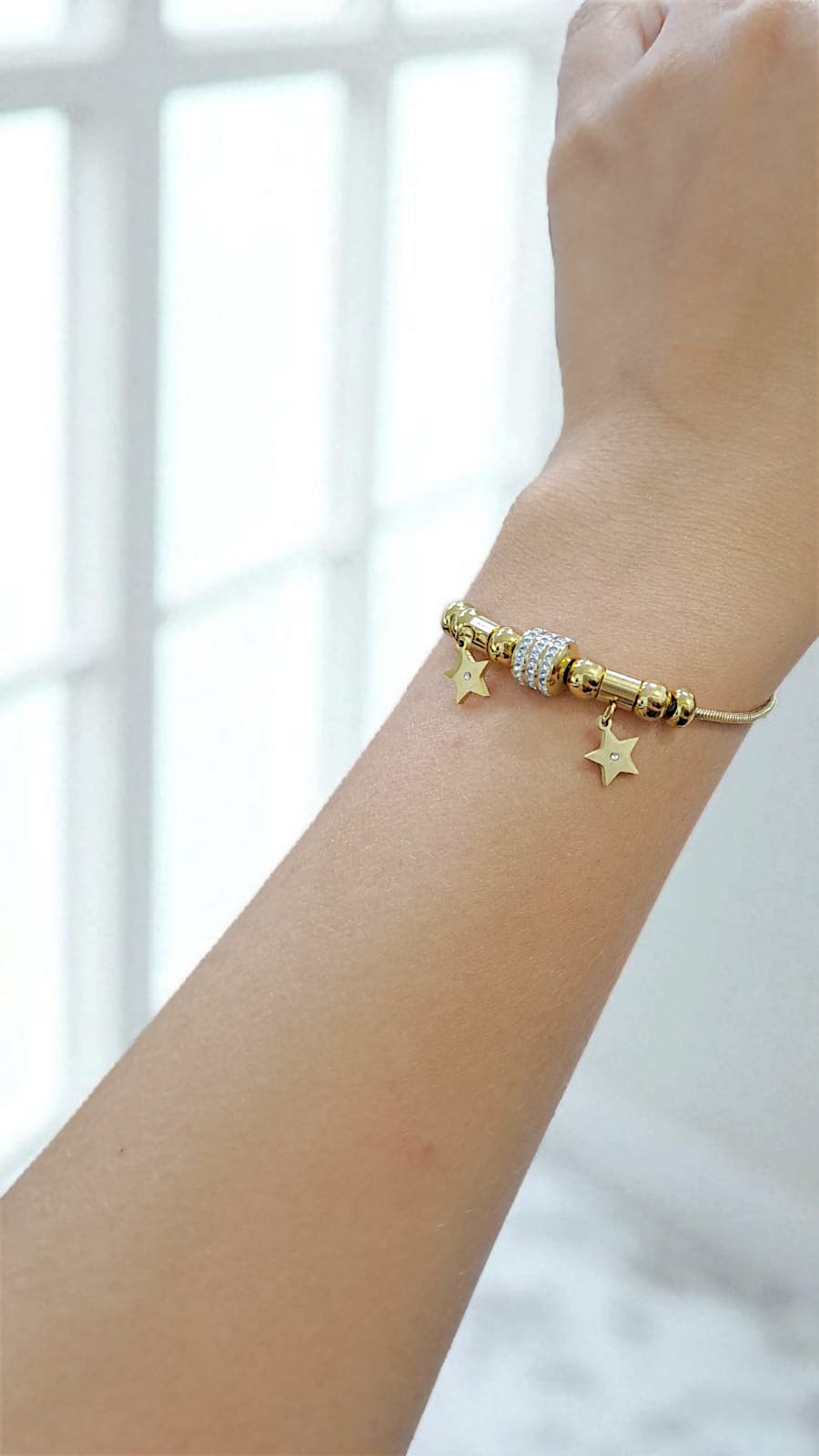 Браслет титан под Pandora со звездочками арт.tr1843 золото Браслет титан под Pandora со звездочками арт.tr1843 золото