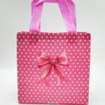 Подарочный пакет-шоппер розовый с бантиком в горошек 20*22*9см арт.9034-3