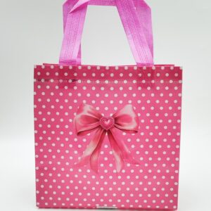 Подарочный пакет-шоппер розовый с бантиком в горошек 20*22*9см арт.9034-3