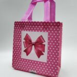 Подарочный пакет-шоппер розовый с бантиком в горошек 20*22*9см арт.9034-4