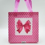 Подарочный пакет-шоппер розовый с бантиком в горошек 20*22*9см арт.9034-4