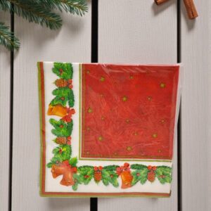 Салфетки новогодние 16,5*16,5см уп 20шт красные с хвоей