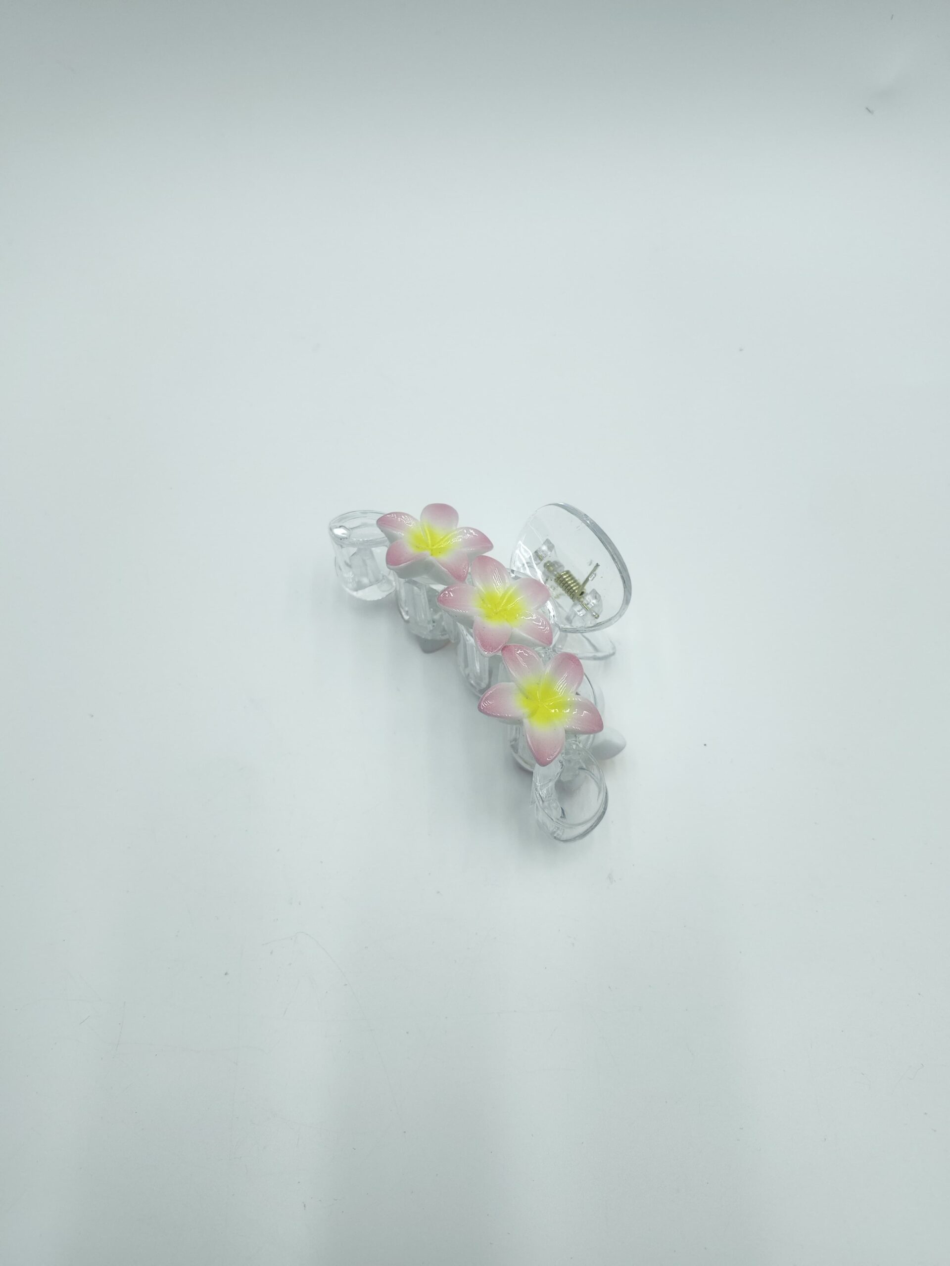 Крабик прозрачный с гавайскими цветами 10*5см арт.3908-3 розовый Крабик прозрачный с гавайскими цветами 10*5см арт.3908-3 розовый