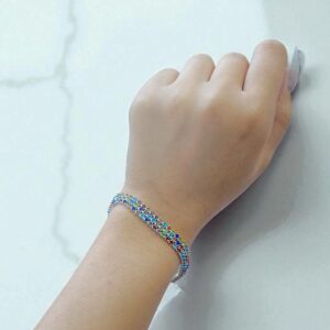 Браслет стразы 3ряда разноцветные стразы арт.tr1815 серебро