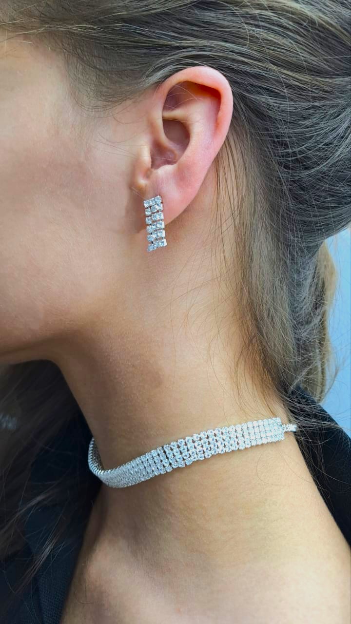 Чокер 4ряда+серьги стразы арт.tr2022 серебро Чокер 4ряда+серьги стразы арт.tr2022 серебро