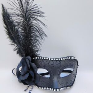 Маска карнавальная с пером арт.tr2994 черная 2000тг